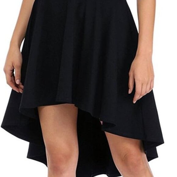 Black Off The Shoulder Short Sleeve High Low Cocktail Dress for All Occasions - Picture 2 of 6